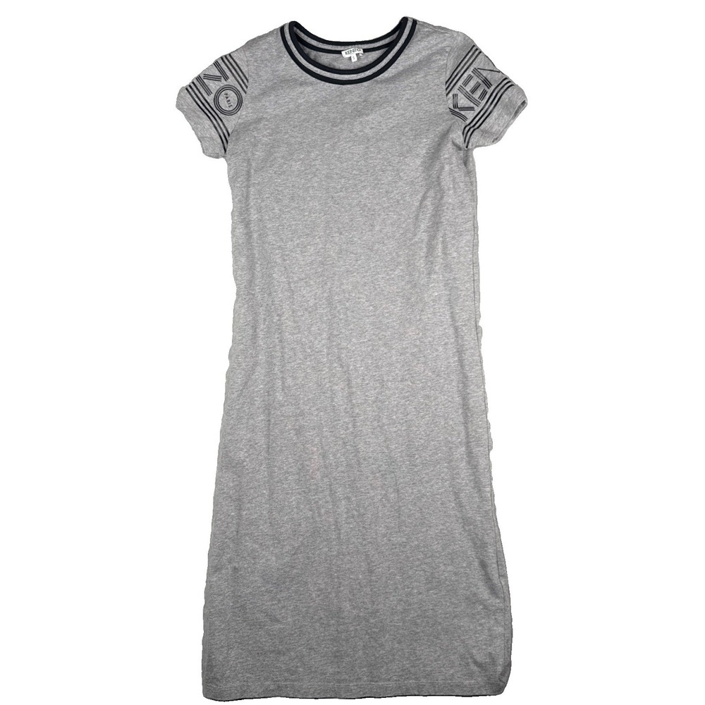 Kenzo Paris Women Gray Small Cotton Body Con Dress Crew Neck Short Sleeve Preppy